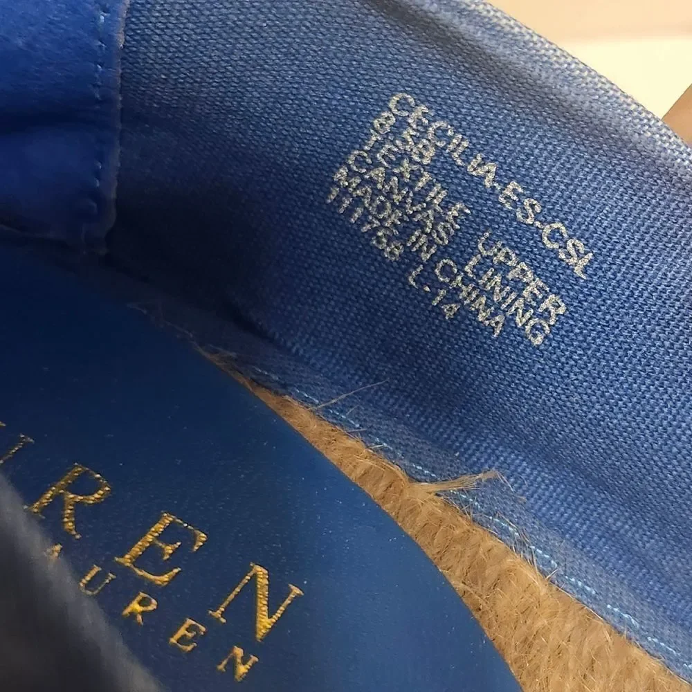 Lauren Ralph Lauren Cecelia Canvas Peep Toe Wedge Heel Espadrilles Sz. 8.5 $195